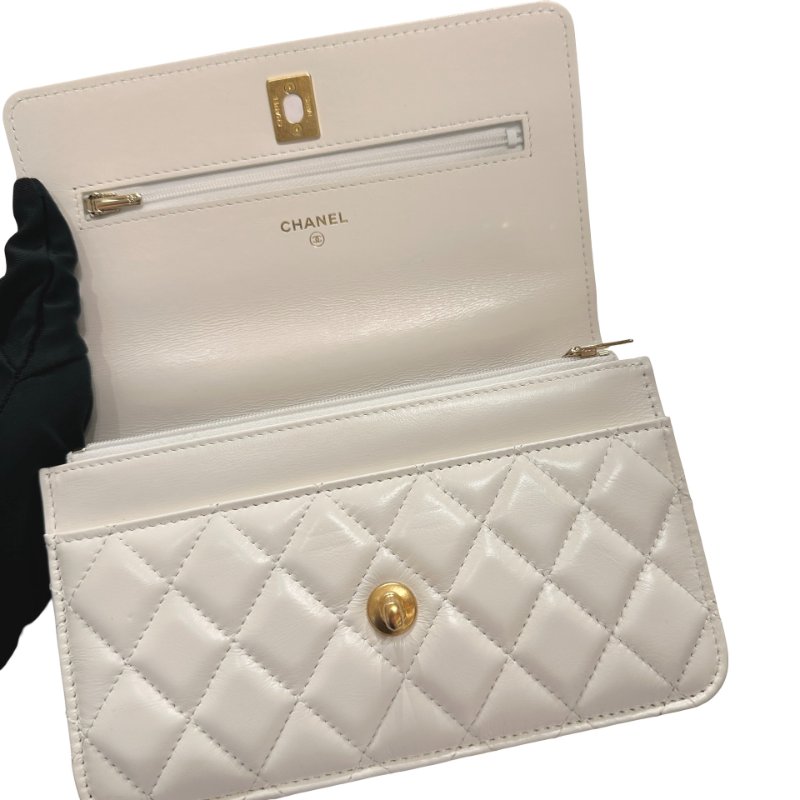 CHANEL Lambskin Leather 23P RAINBOW TOP HANDLE WOC Cross Body Bag White GHW-3