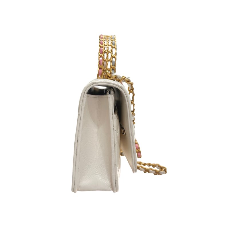 CHANEL Lambskin Leather 23P RAINBOW TOP HANDLE WOC Cross Body Bag White GHW-4