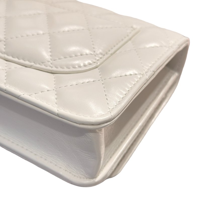 CHANEL Lambskin Leather 23P RAINBOW TOP HANDLE WOC Cross Body Bag White GHW-5