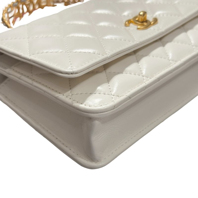 CHANEL Lambskin Leather 23P RAINBOW TOP HANDLE WOC Cross Body Bag White GHW-7