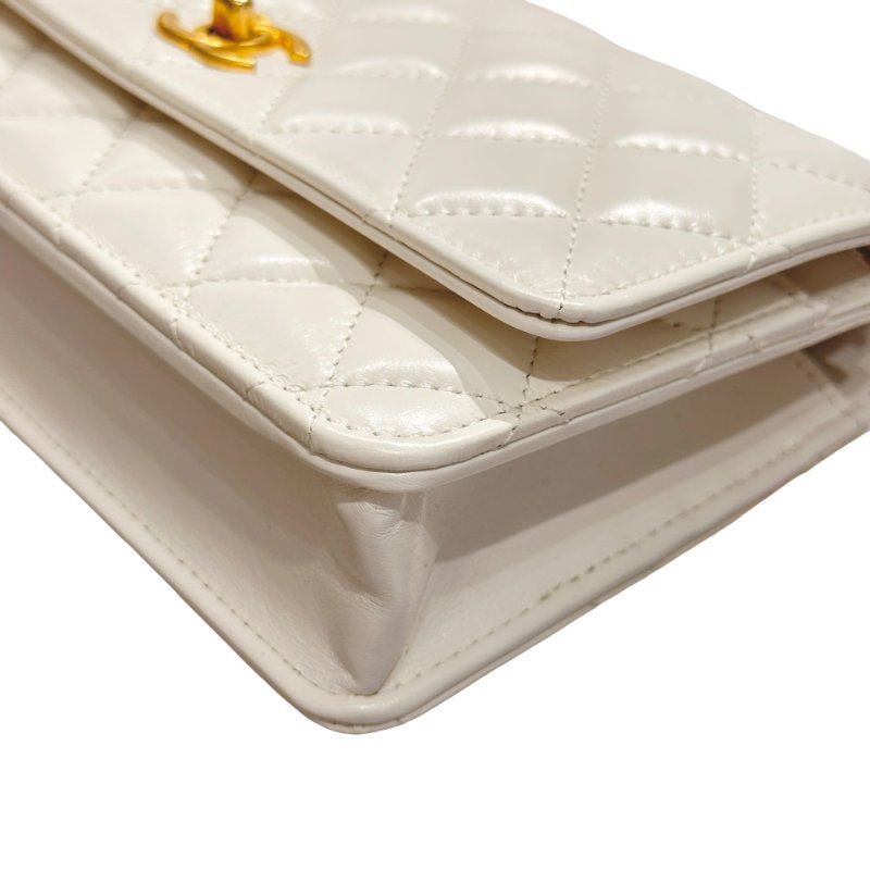 CHANEL Lambskin Leather 23P RAINBOW TOP HANDLE WOC Cross Body Bag White GHW-8