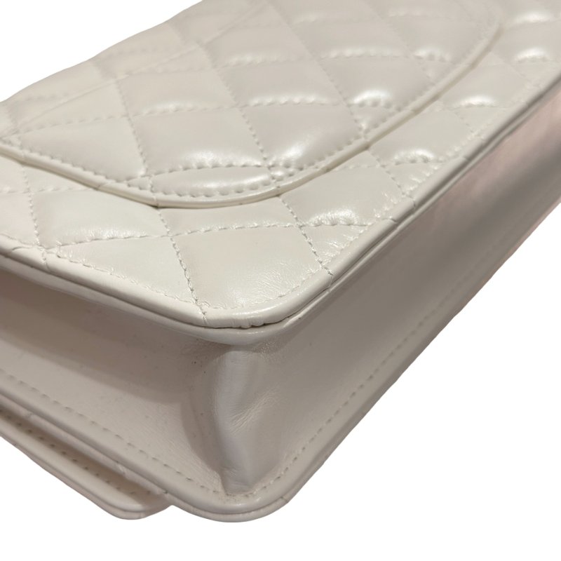 CHANEL Lambskin Leather 23P RAINBOW TOP HANDLE WOC Cross Body Bag White GHW-9