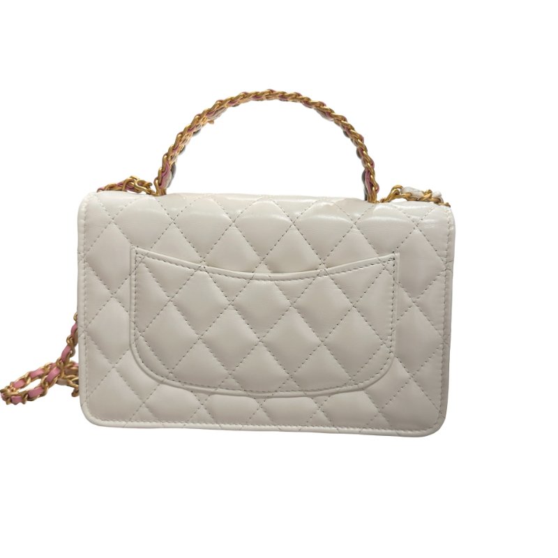 CHANEL Lambskin Leather 23P RAINBOW TOP HANDLE WOC Cross Body Bag White GHW-10