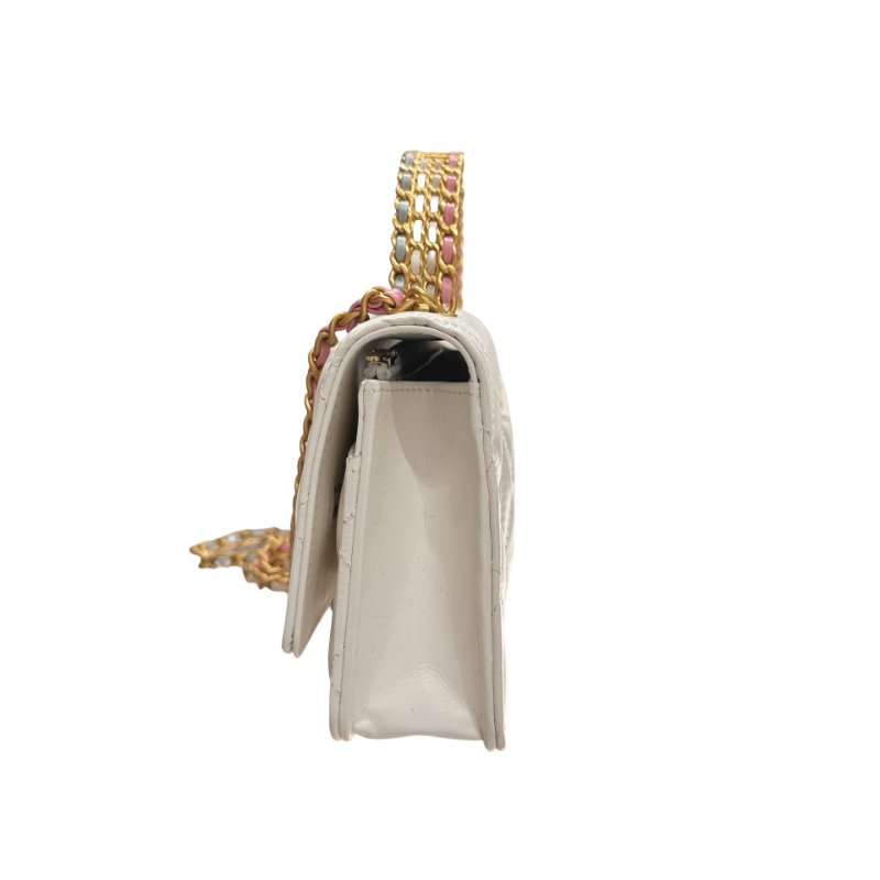 CHANEL Lambskin Leather 23P RAINBOW TOP HANDLE WOC Cross Body Bag White GHW-13