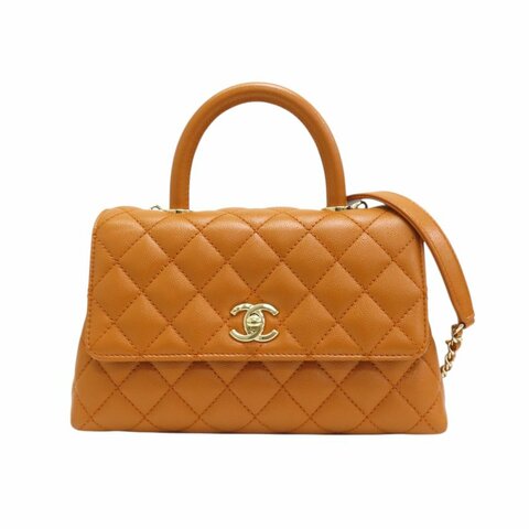橘棕色 荔枝紋牛皮 COCO Handle 24 兩用包 【CHANEL 香奈兒】