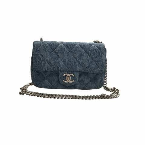 CHANEL Denim 23P CAMELIA HEART CRUSH FLAP Cross Body Bag Denim Blue