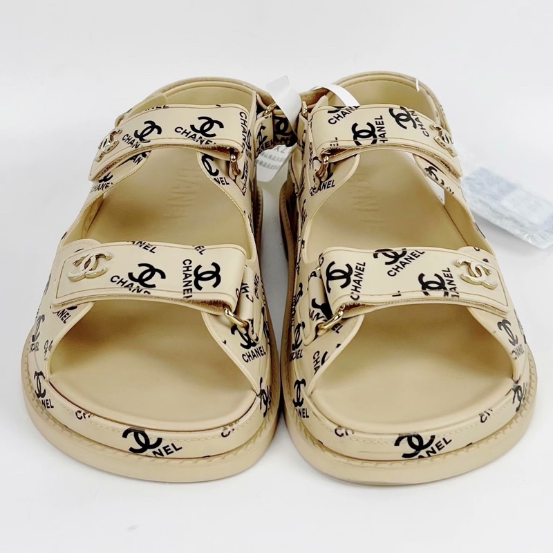 99新香奈兒Chanel 魔術貼滿印logo涼鞋 尺碼39碼 無附件-3