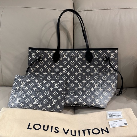LV 路易威登 牛仔刷色Neverfull tote bag MM 托特包/黑色單寧牛仔布/特殊款/全新閒置美品