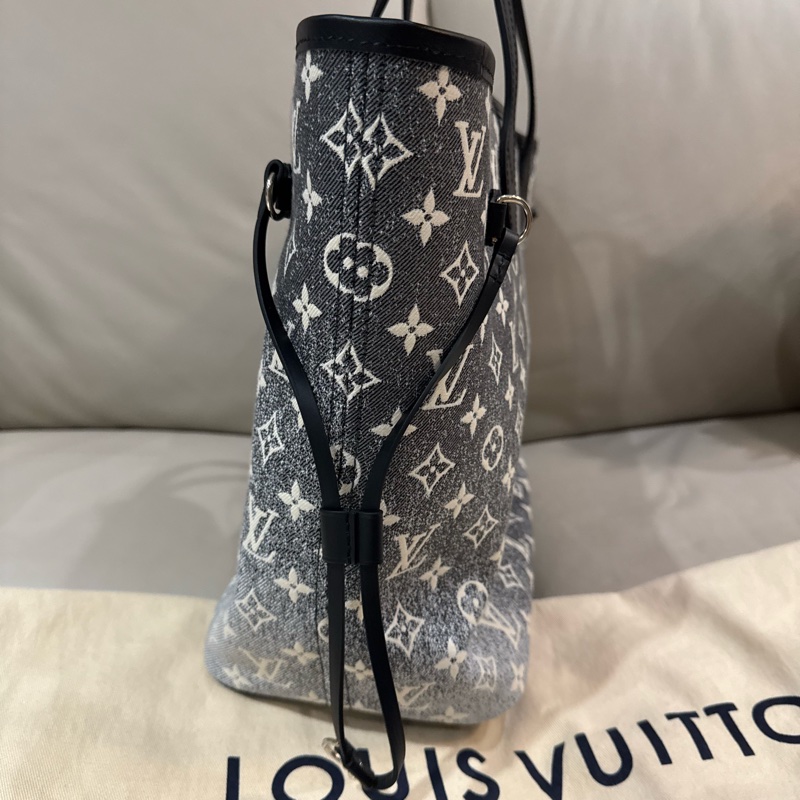 LV 路易威登 牛仔刷色Neverfull tote bag MM 托特包/黑色單寧牛仔布/特殊款/全新閒置美品-4