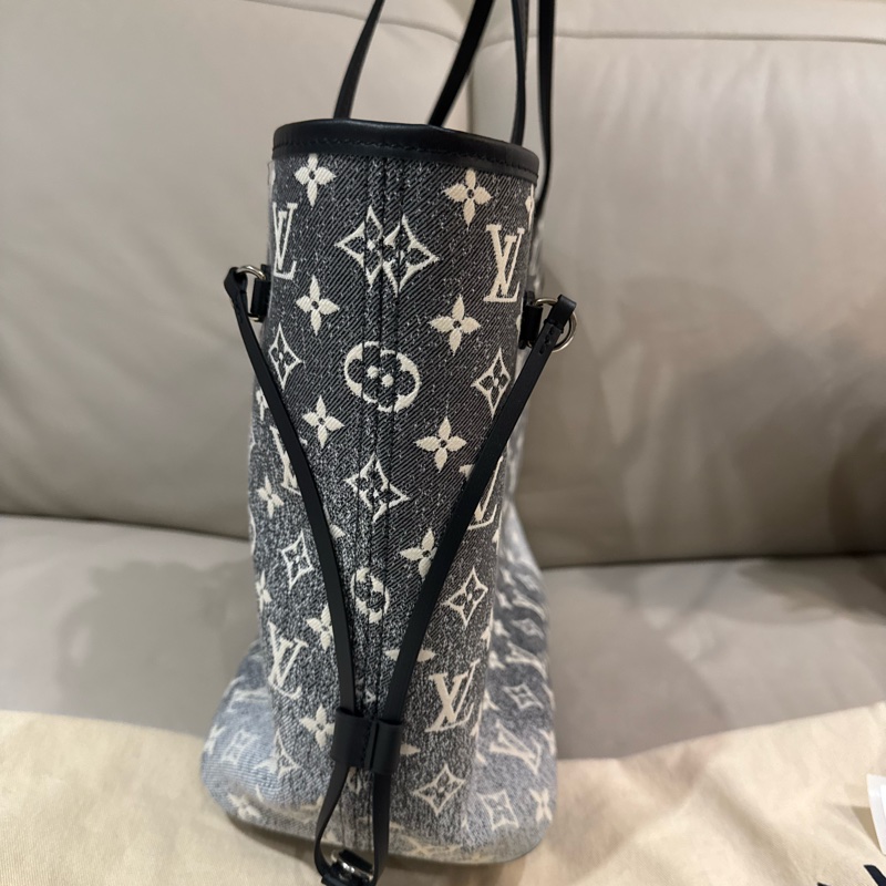 LV 路易威登 牛仔刷色Neverfull tote bag MM 托特包/黑色單寧牛仔布/特殊款/全新閒置美品-5