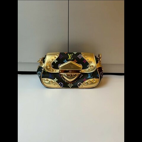 LV 黑彩金釦肩側包