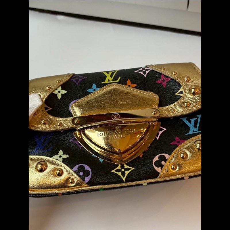 LV 黑彩金釦肩側包-2