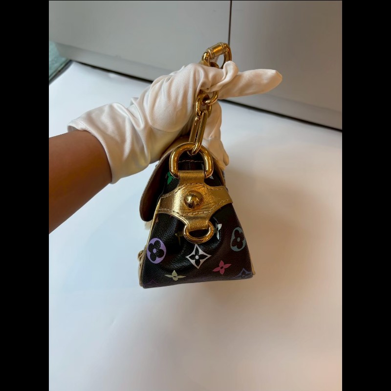 LV 黑彩金釦肩側包-5