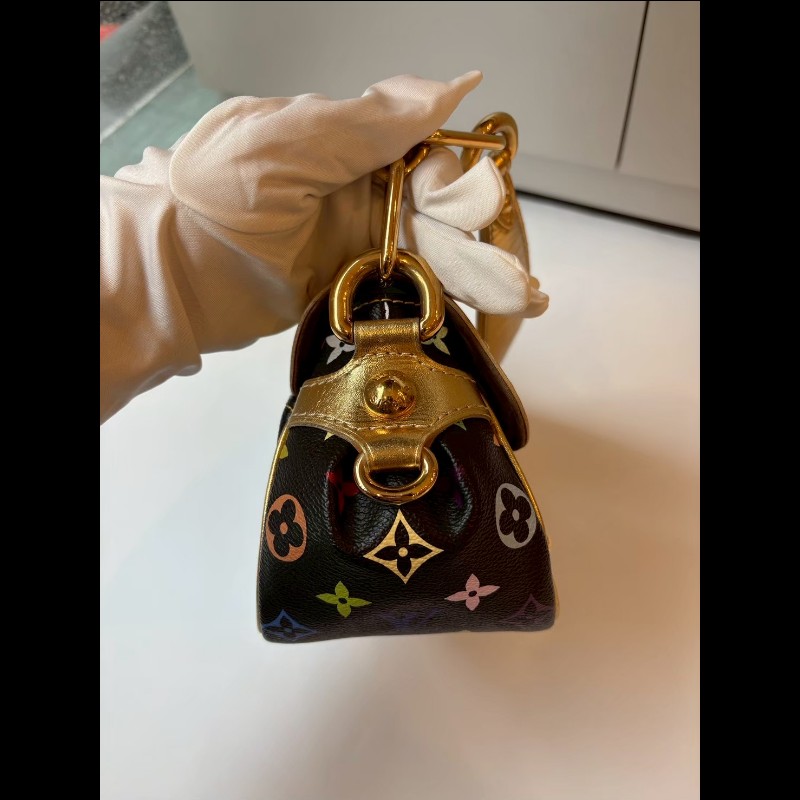 LV 黑彩金釦肩側包-6