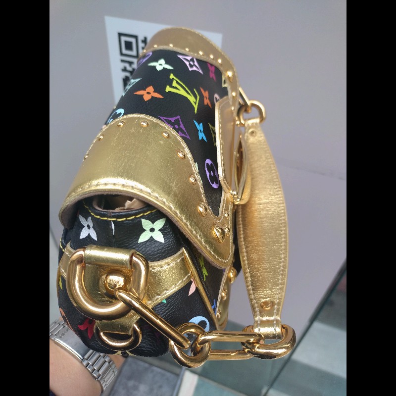 LV 黑彩金釦肩側包-34