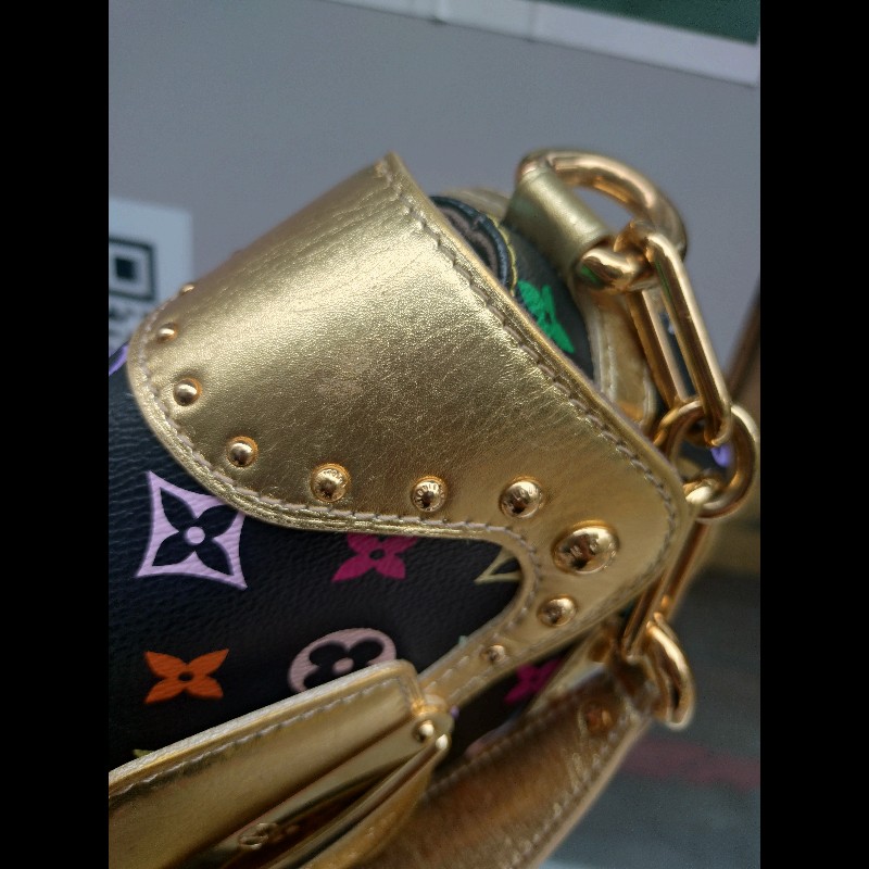 LV 黑彩金釦肩側包-35