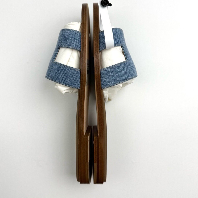 閒置新Hermes/愛馬仕 Oran牛仔拖鞋/38.5碼/全套/牛仔藍拼白/-4