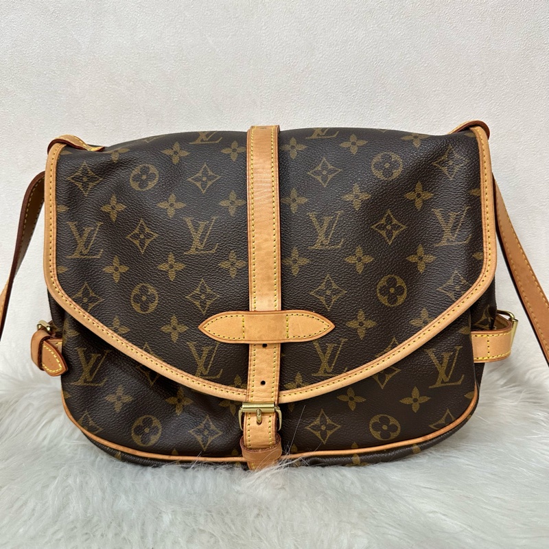 LV M42256 老花金釦雙層馬鞍包 斜背包-0