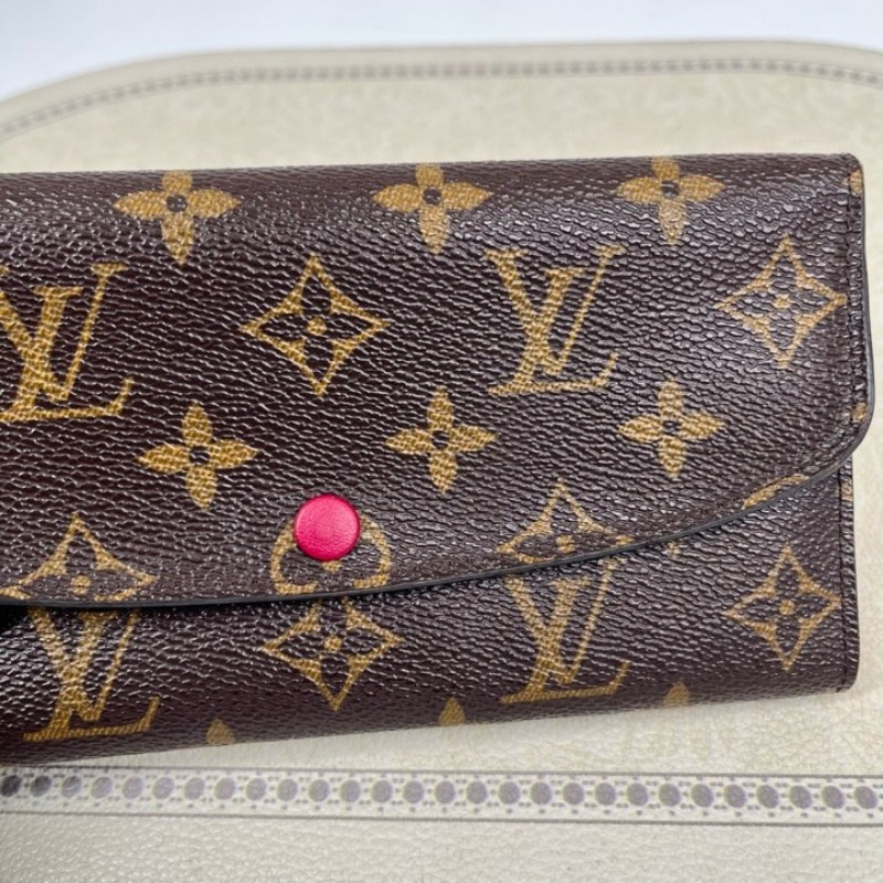 LV路易威登 經典老花搭配豆豆長款信封錢包 紅色內裡 內裡整潔 卡位多 容量大-3