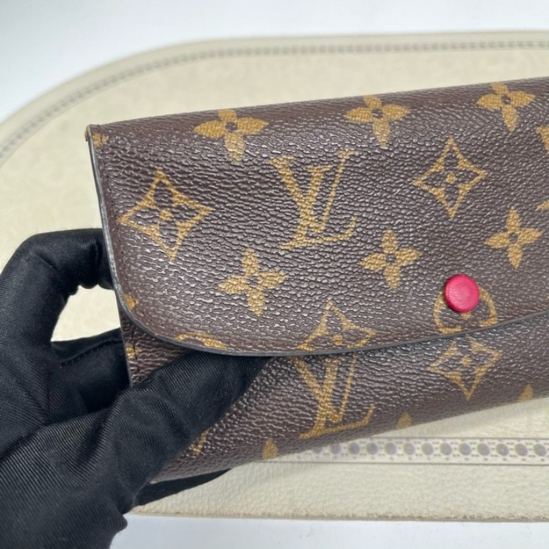 LV路易威登 經典老花搭配豆豆長款信封錢包 紅色內裡 內裡整潔 卡位多 容量大-4