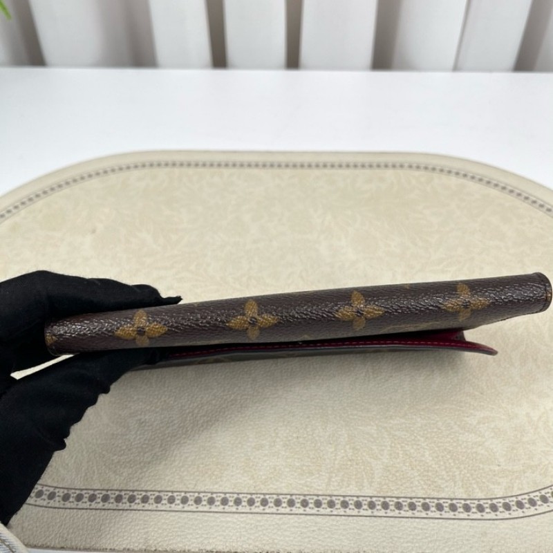 LV路易威登 經典老花搭配豆豆長款信封錢包 紅色內裡 內裡整潔 卡位多 容量大-10