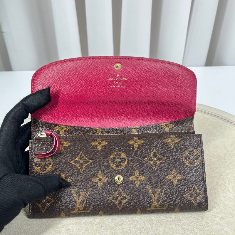 LV路易威登 經典老花搭配豆豆長款信封錢包 紅色內裡 內裡整潔 卡位多 容量大-11