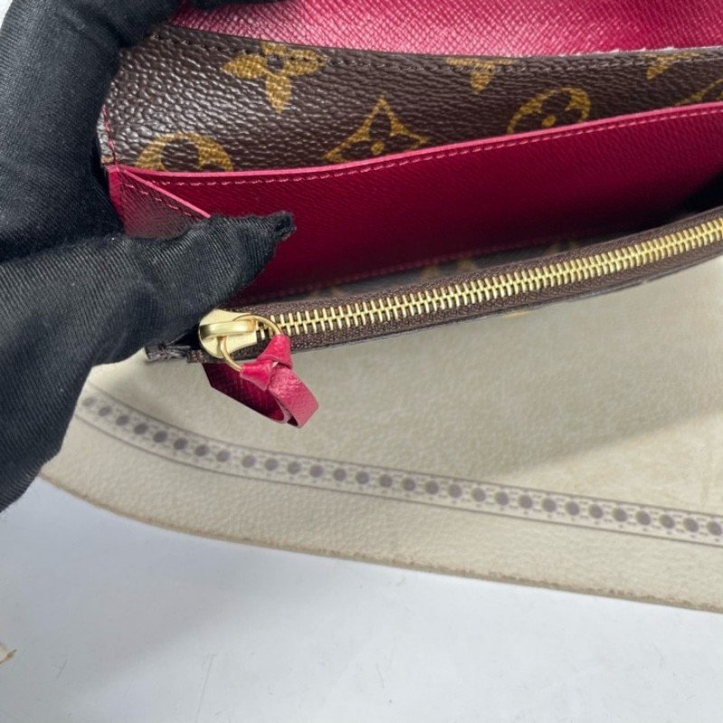 LV路易威登 經典老花搭配豆豆長款信封錢包 紅色內裡 內裡整潔 卡位多 容量大-12