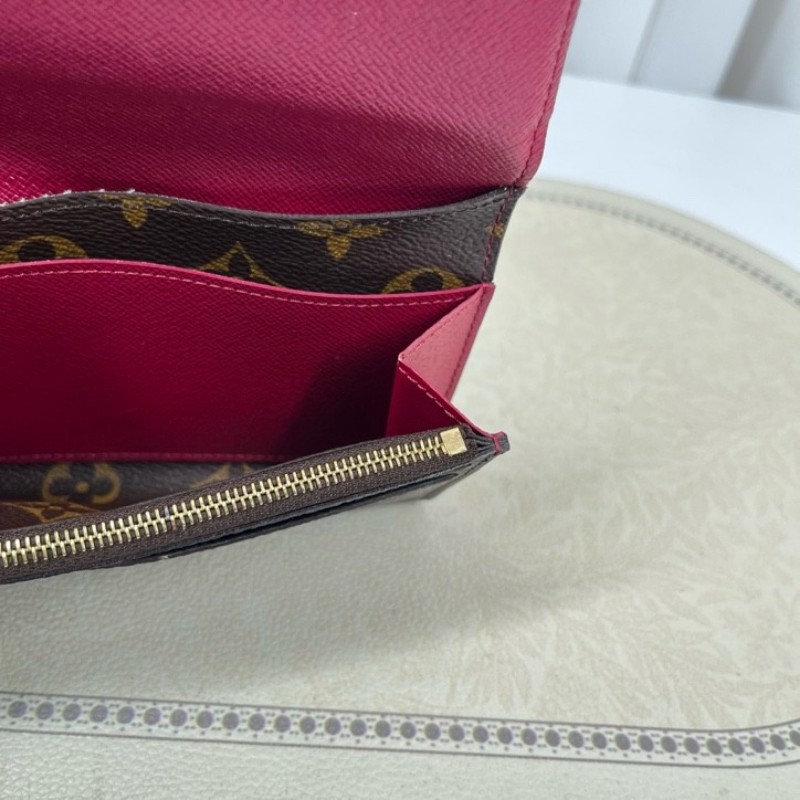 LV路易威登 經典老花搭配豆豆長款信封錢包 紅色內裡 內裡整潔 卡位多 容量大-13