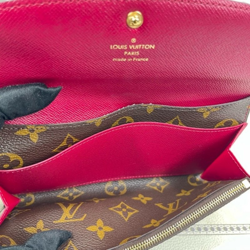 LV路易威登 經典老花搭配豆豆長款信封錢包 紅色內裡 內裡整潔 卡位多 容量大-14