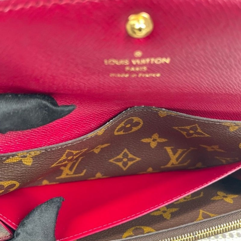 LV路易威登 經典老花搭配豆豆長款信封錢包 紅色內裡 內裡整潔 卡位多 容量大-15