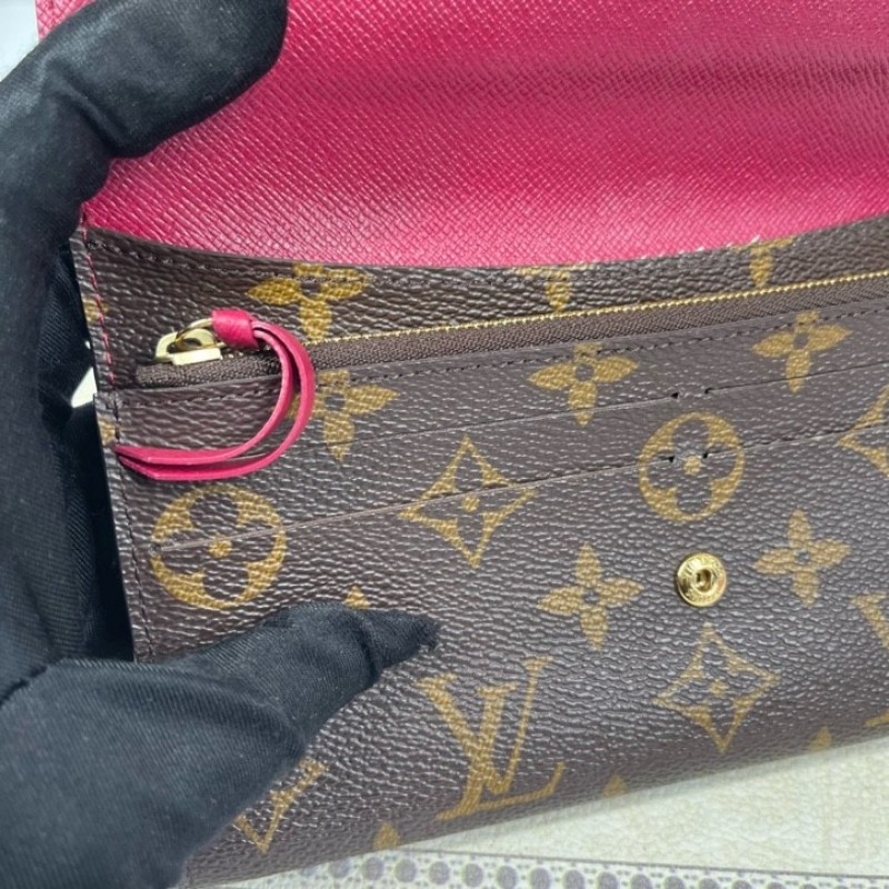 LV路易威登 經典老花搭配豆豆長款信封錢包 紅色內裡 內裡整潔 卡位多 容量大-16