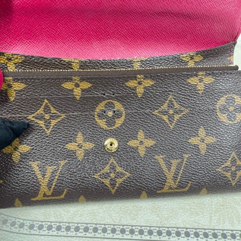 LV路易威登 經典老花搭配豆豆長款信封錢包 紅色內裡 內裡整潔 卡位多 容量大-18