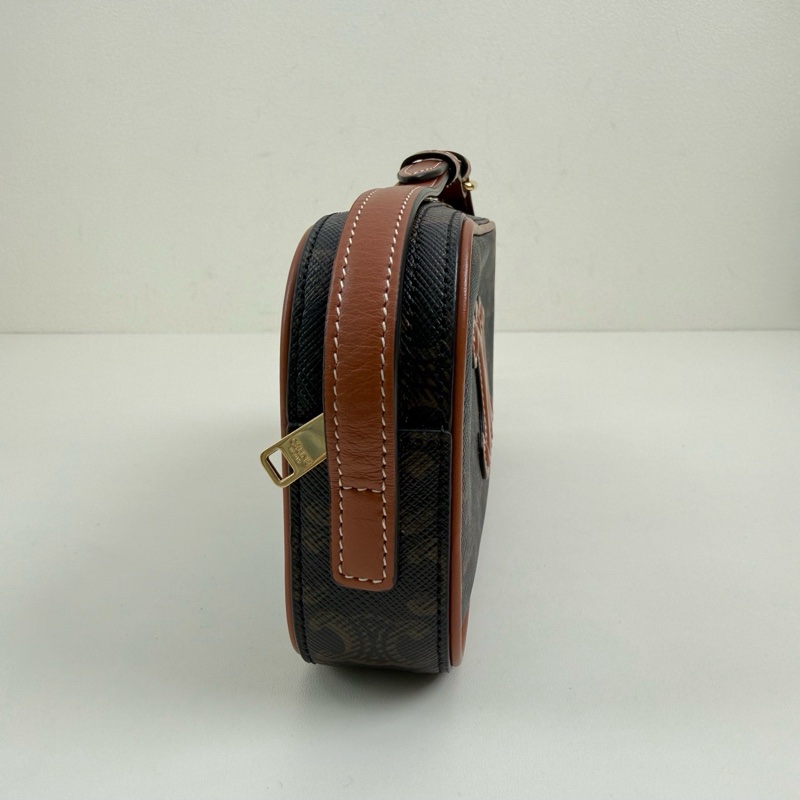 賽琳/Celine 深棕色標誌印花迷你單肩包 金扣 尺寸:19*10*3cm-4