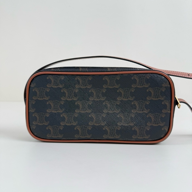 賽琳/Celine 深棕色標誌印花迷你單肩包 金扣 尺寸:19*10*3cm-5