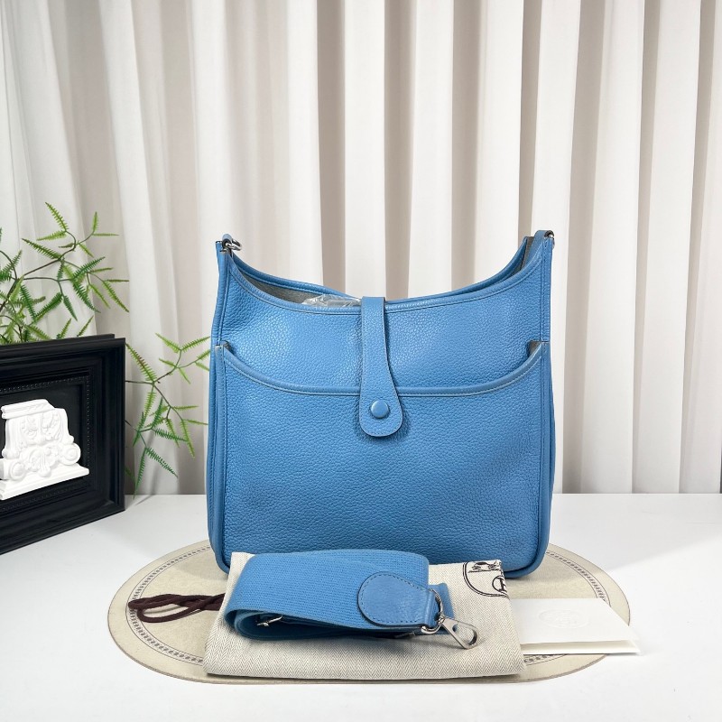 wwh bj HERMES愛馬仕 框R刻 牛仔藍Evelyne伊芙琳29 經典款 皮質細膩 五金亮澤 銀扣 肩帶可調節 可單肩可斜挎-1