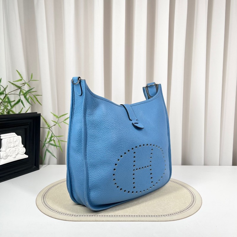 wwh bj HERMES愛馬仕 框R刻 牛仔藍Evelyne伊芙琳29 經典款 皮質細膩 五金亮澤 銀扣 肩帶可調節 可單肩可斜挎-2