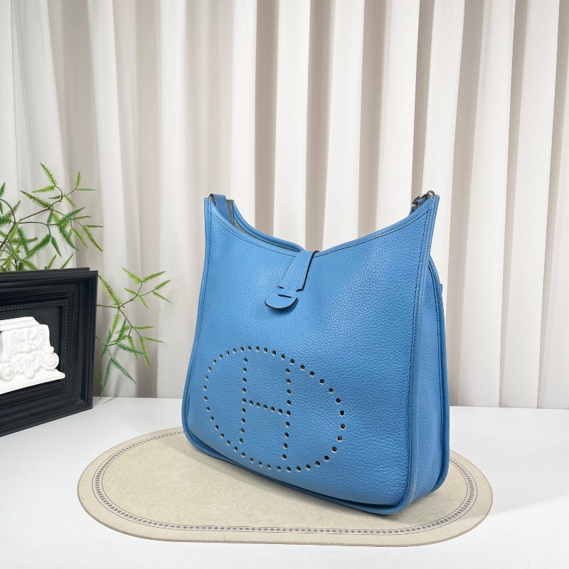 wwh bj HERMES愛馬仕 框R刻 牛仔藍Evelyne伊芙琳29 經典款 皮質細膩 五金亮澤 銀扣 肩帶可調節 可單肩可斜挎-3