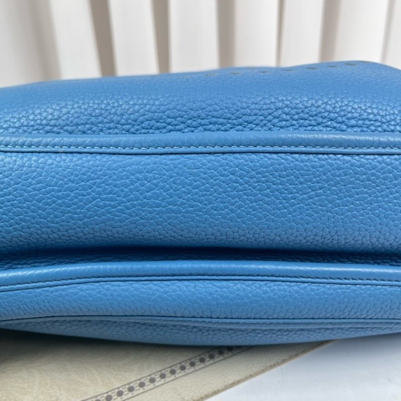 wwh bj HERMES愛馬仕 框R刻 牛仔藍Evelyne伊芙琳29 經典款 皮質細膩 五金亮澤 銀扣 肩帶可調節 可單肩可斜挎-7