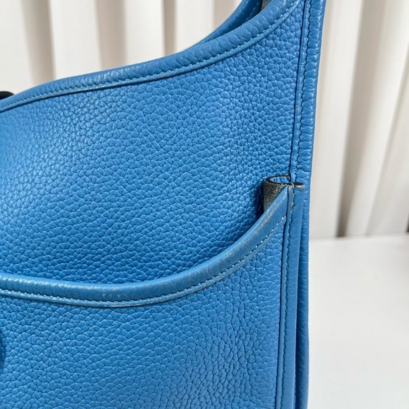 wwh bj HERMES愛馬仕 框R刻 牛仔藍Evelyne伊芙琳29 經典款 皮質細膩 五金亮澤 銀扣 肩帶可調節 可單肩可斜挎-18
