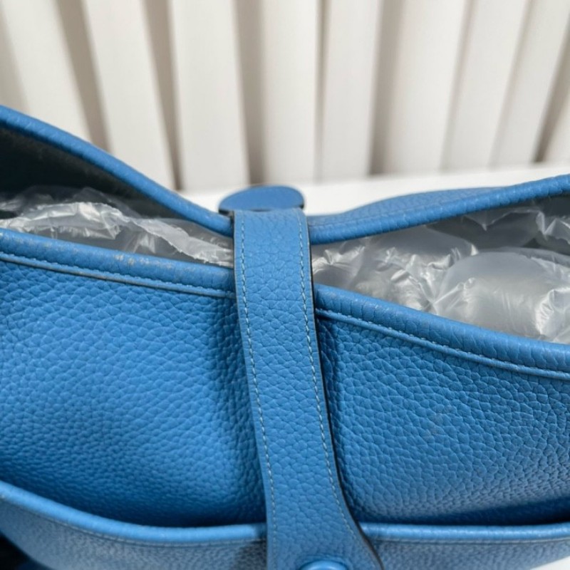 wwh bj HERMES愛馬仕 框R刻 牛仔藍Evelyne伊芙琳29 經典款 皮質細膩 五金亮澤 銀扣 肩帶可調節 可單肩可斜挎-19