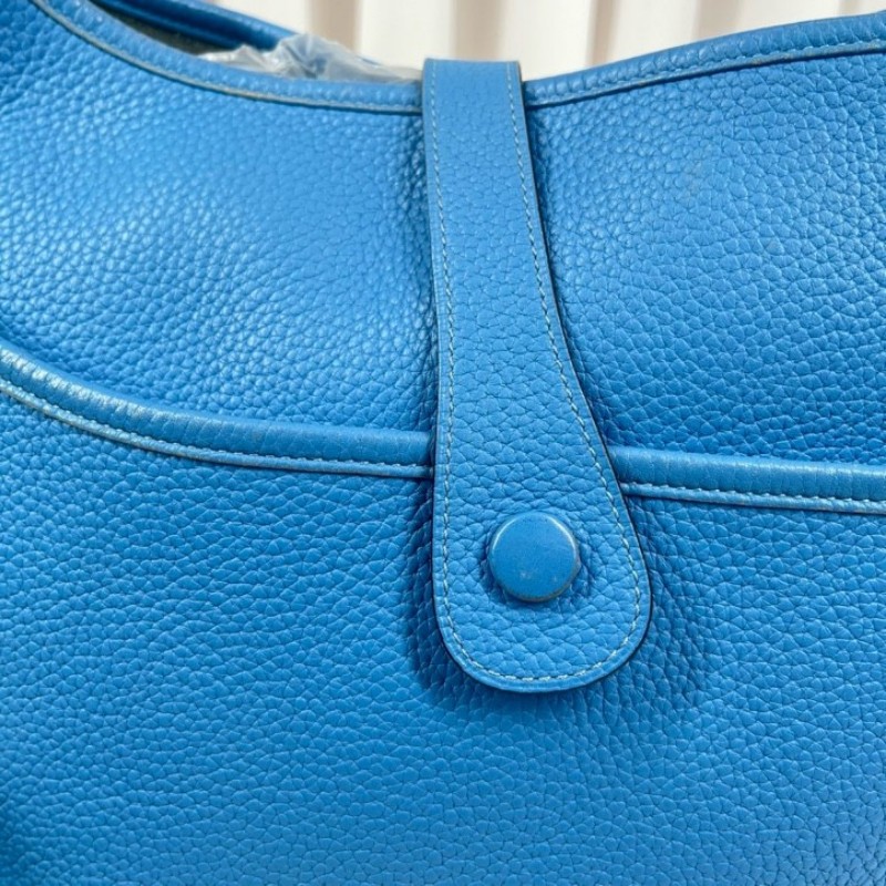 wwh bj HERMES愛馬仕 框R刻 牛仔藍Evelyne伊芙琳29 經典款 皮質細膩 五金亮澤 銀扣 肩帶可調節 可單肩可斜挎-20