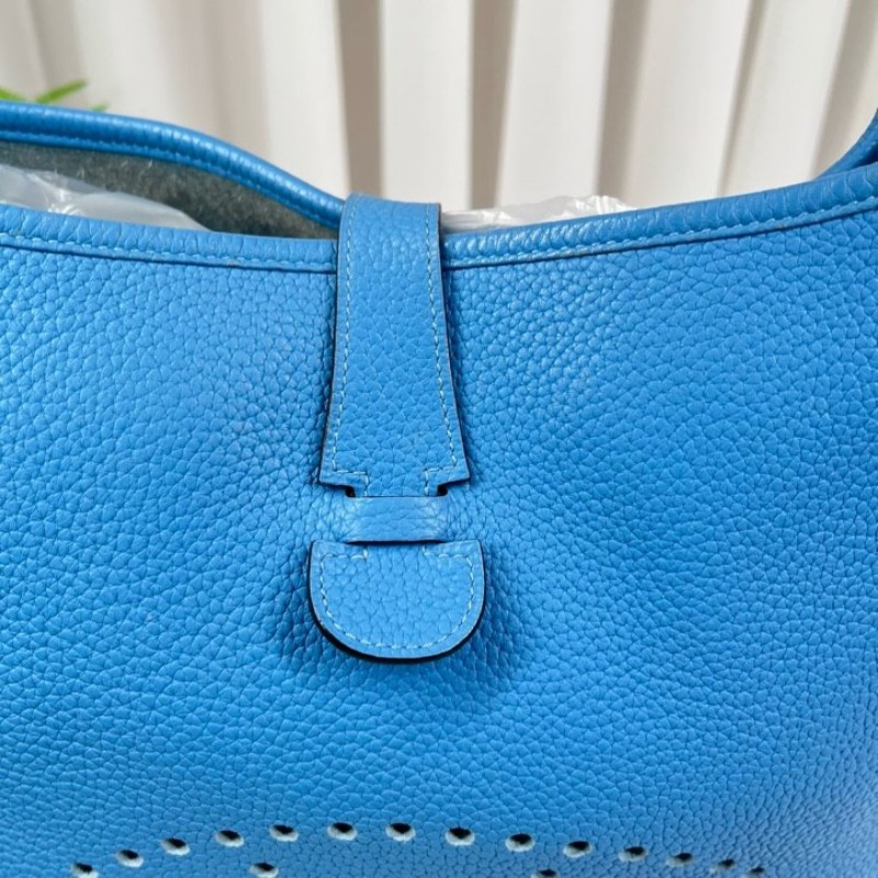 wwh bj HERMES愛馬仕 框R刻 牛仔藍Evelyne伊芙琳29 經典款 皮質細膩 五金亮澤 銀扣 肩帶可調節 可單肩可斜挎-22