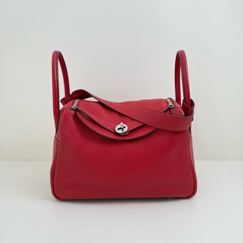 Hermes/愛馬仕 Lindy30  紅色 單肩包 框刻 銀扣