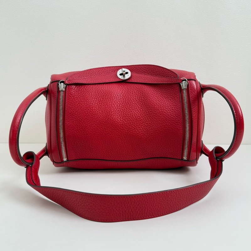 Hermes/愛馬仕 Lindy30 紅色 單肩包 框刻 銀扣-6