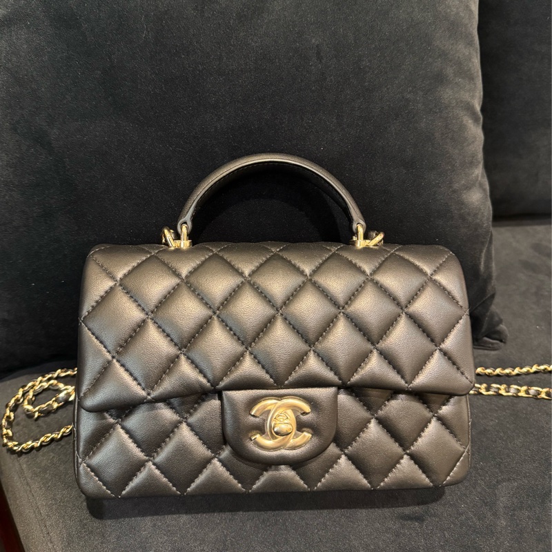 chanel黑羊皮coco handle20-0