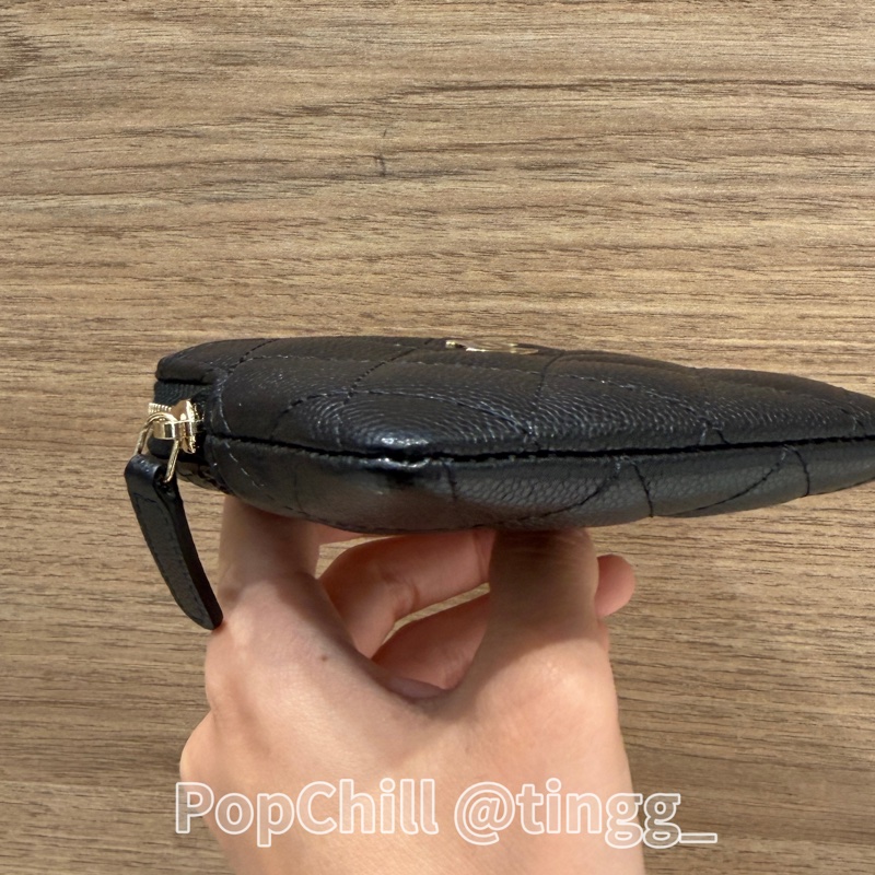 Chanel 黑荔枝牛皮菱格紋金釦拉鍊吐司零錢卡包AP2061-4