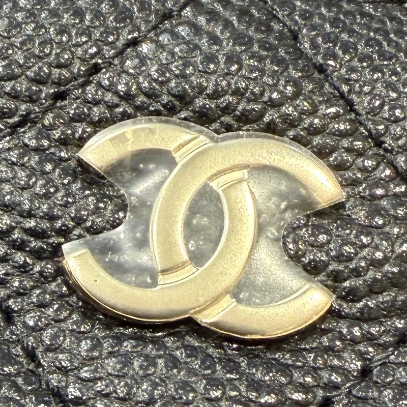 Chanel 黑荔枝牛皮菱格紋金釦拉鍊吐司零錢卡包AP2061-7