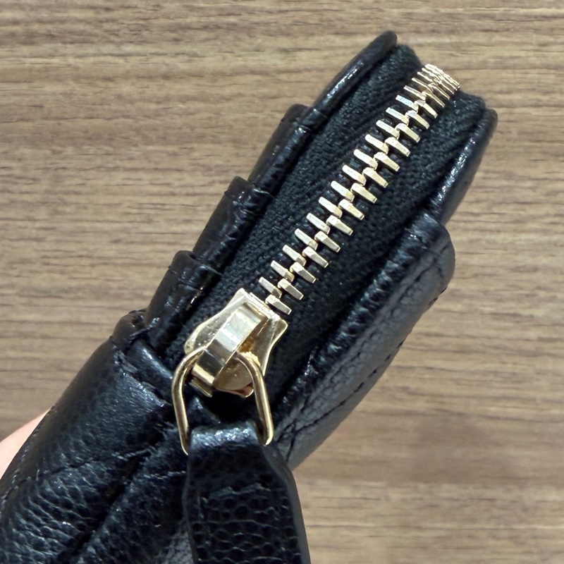 Chanel 黑荔枝牛皮菱格紋金釦拉鍊吐司零錢卡包AP2061-8