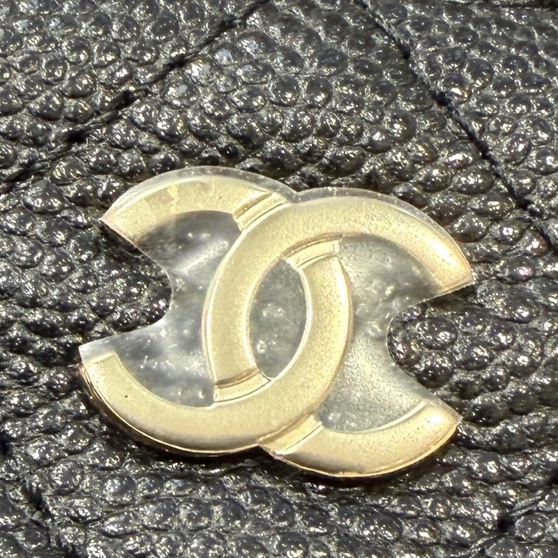 Chanel 黑荔枝牛皮菱格紋金釦拉鍊吐司零錢卡包AP2061-10