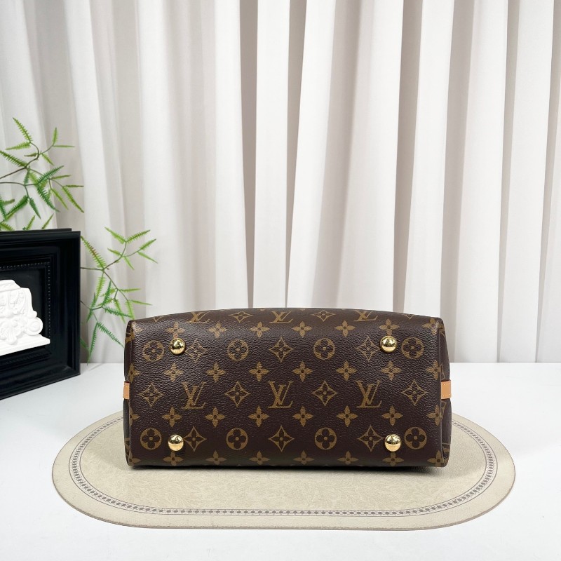 LV路易威登 26年2月票 芯片款 Carryall PM小號子母包 經典老花滿印購物袋 塗層帆布拼牛皮飾邊 手提單肩包托特包 女款 棕色-4